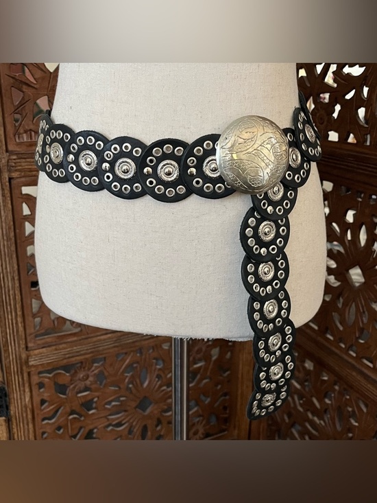 Accessories - Black & Silver Leather Moroccan Disk Concho Belt S/M